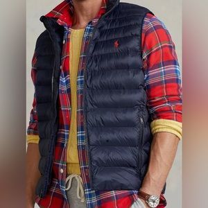Polo Ralph Lauren Mens Packable Water-Repellent Down Vest Aviator Navy Large